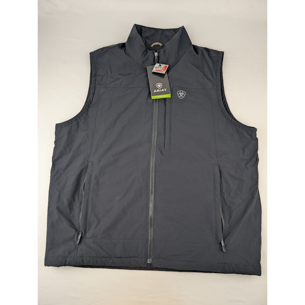 Men's XL Ariat Pioneer Stretch Shell Full Zip Water Resistant Black Vest NWT